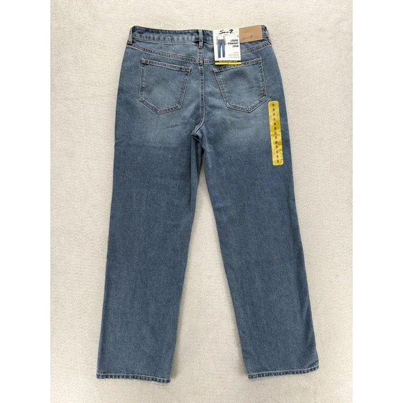Seven7 Loose Straight Jeans Womens 8 Blue Medium Wash High Rise Stretch Baggy - Picture 12 of 13